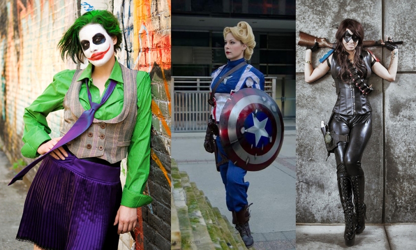 Le Joker, Captain America et Le Comédien au féminin